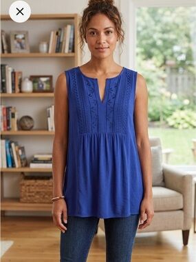 Cable & Gauge Blue Embroidered Sleeveless Boho Knit Top XL